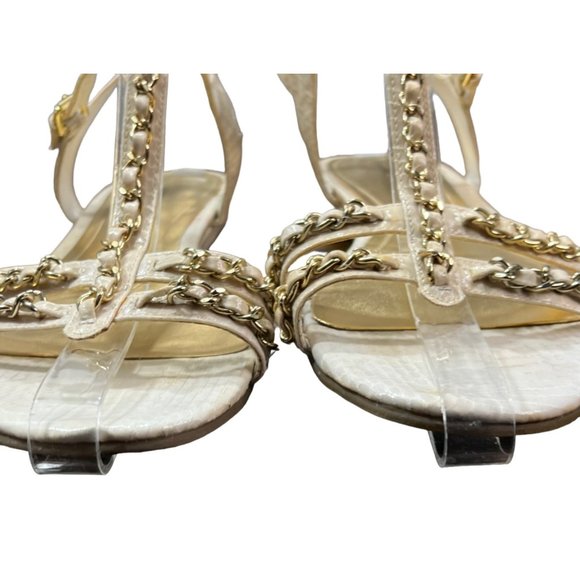 Marc Fisher Sandals Womens 9M Padalis Gold Chain T-strap Resort Wedding - Picture 6 of 12